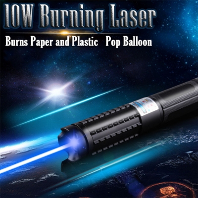 10000mw 445nm Burning Blue Laser Pointer Pen Visible Beam Light Burns Plastic and Pop Balloon Class 4 For Sale